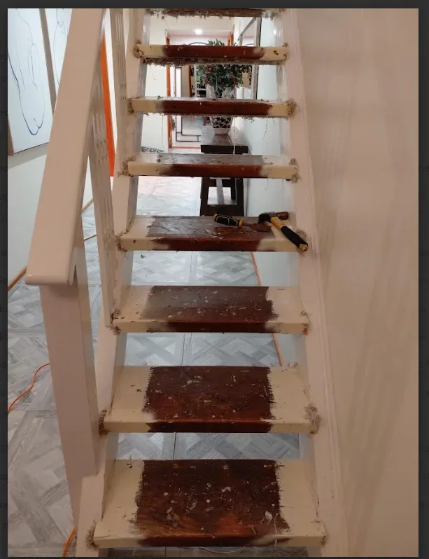 Timber Stair Restoration — Helensville — Starting stair condition