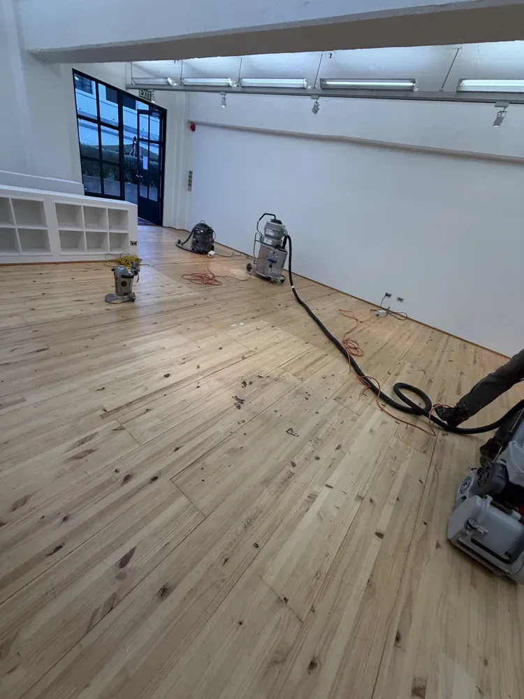Timber Floor Restoration — Parnell — Floor sanding in progress