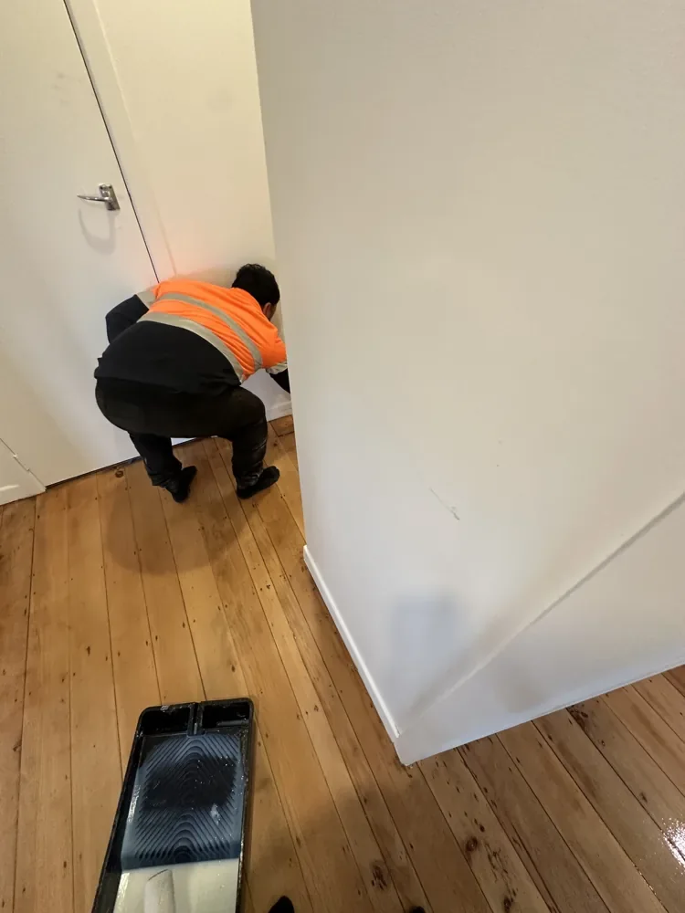 Timber Floor Restoration — Riverhead — Staff completing edge work